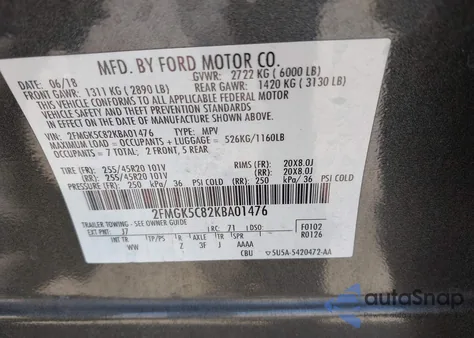 2019 Ford Flex Sel from USA, damaged, VIN 2FMGK5C82KBA01476